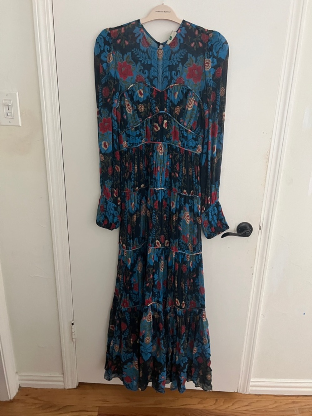 FARM Rio Teal & Red Floral Long-Sleeve Tiered Maxi Dress